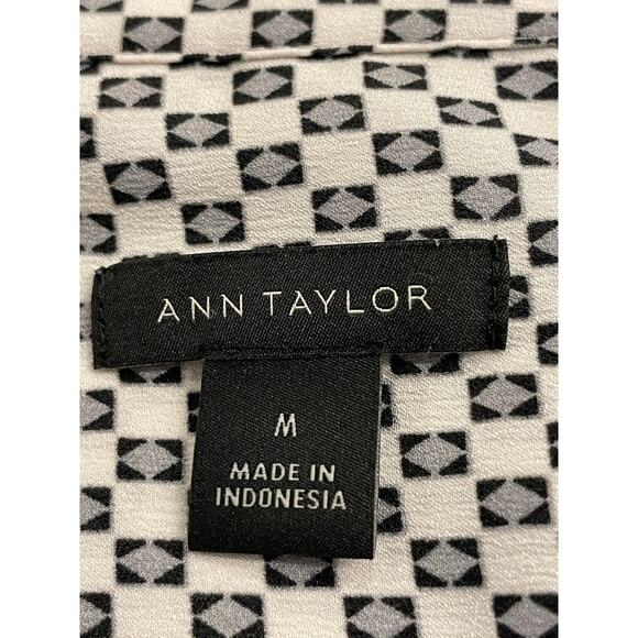 Ann Taylor Tailored button up blouse white and gray diamond Med - Picture 3 of 10